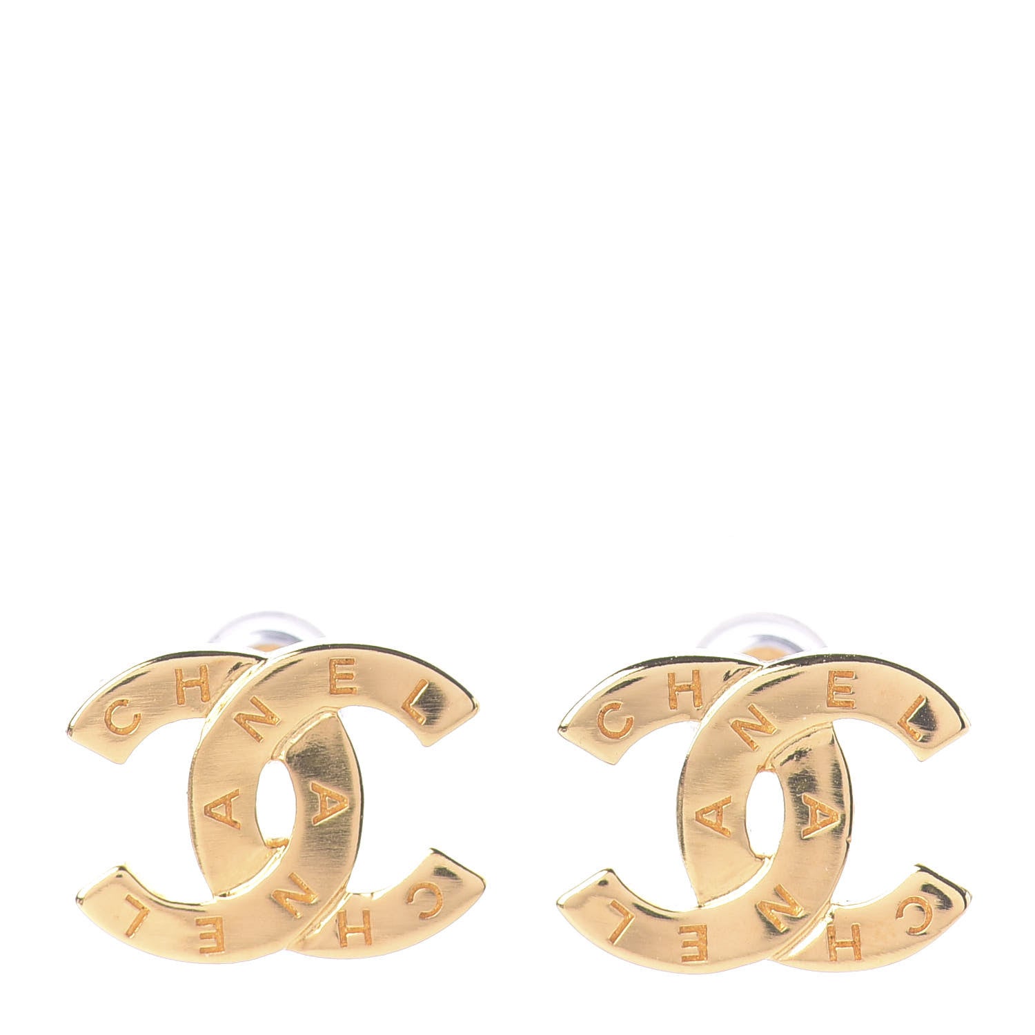 Chanel Metal CC Paris Button Stud Earrings Gold 1 of 4