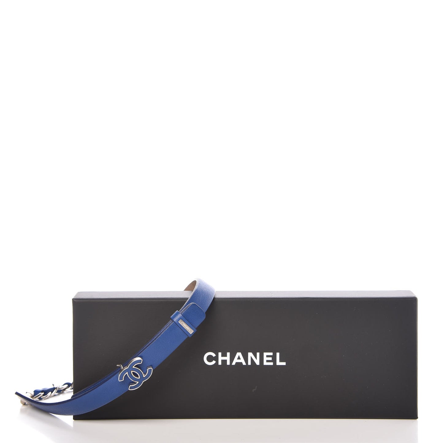 Lambskin CC Chain Belt 85 34 Blue Silver