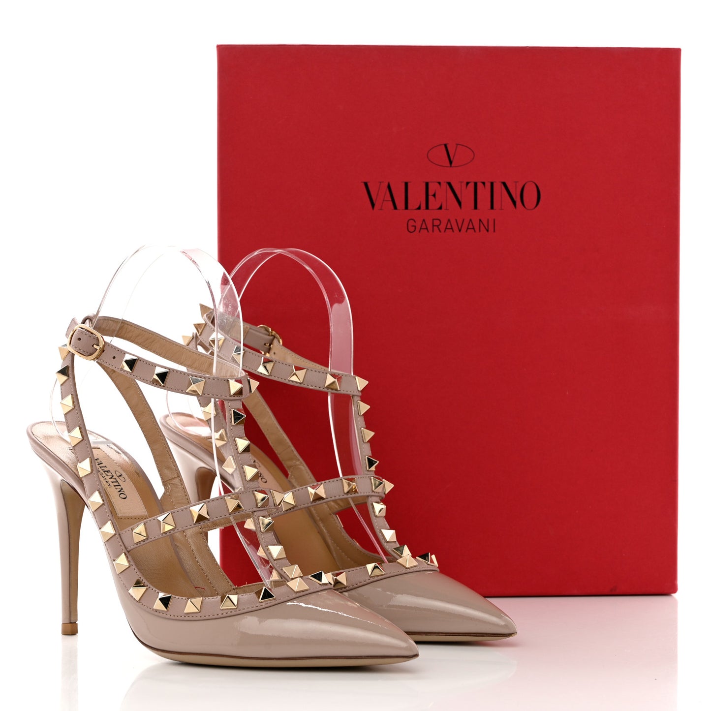 Patent Nappa Rockstud Ankle Strap 100mm Pumps 36.5 Poudre