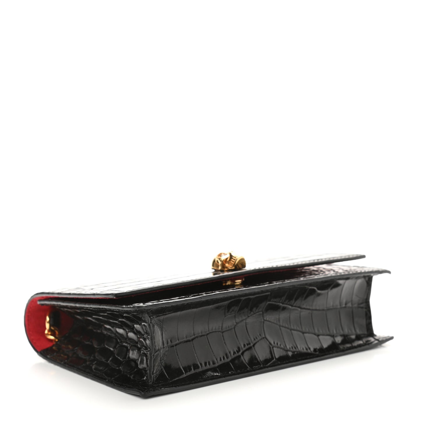 Calfskin Crocodile Embossed Skull Mini Crossbody Bag Black