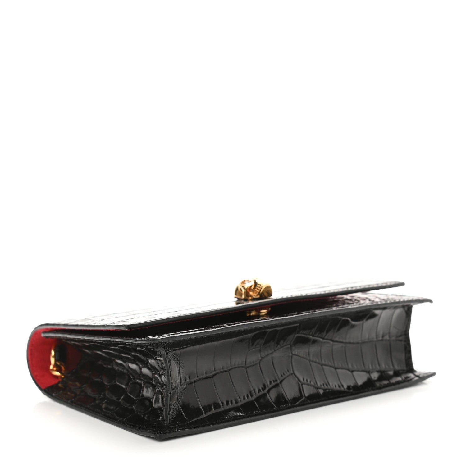 Alexander McQueen Calfskin Crocodile Embossed Skull Mini Crossbody Bag Black 4 of 9