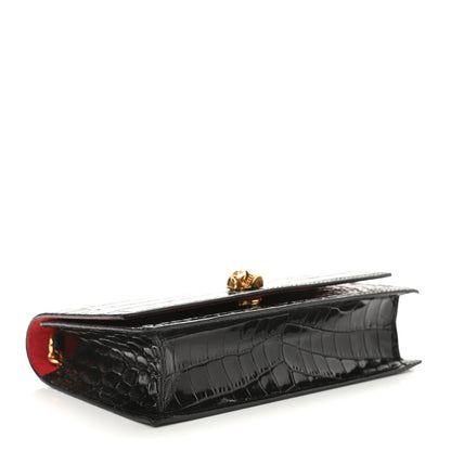 Alexander McQueen Calfskin Crocodile Embossed Skull Mini Crossbody Bag Black 4 of 9