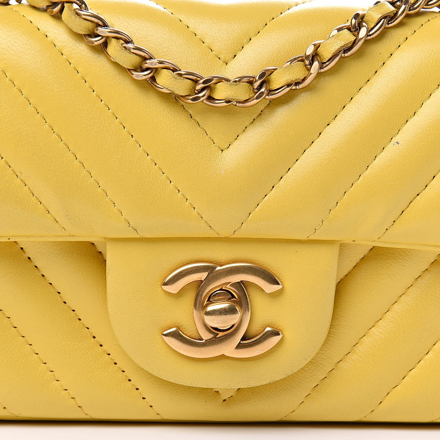 Chanel Lambskin Chevron Quilted Extra Mini Rectangular Flap Yellow 18 of 18