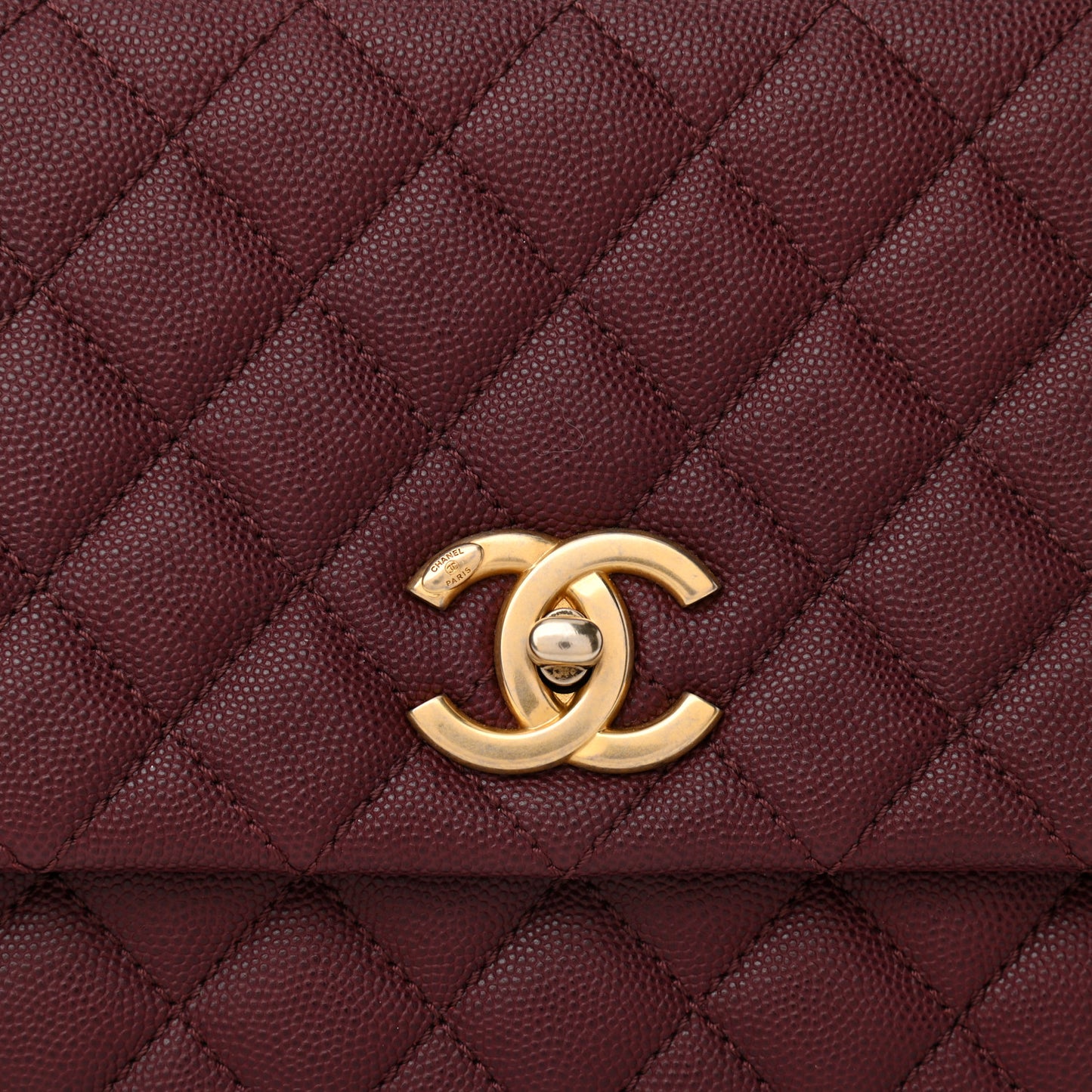 Caviar Lizard Quilted Small Coco Handle Flap Burgundy