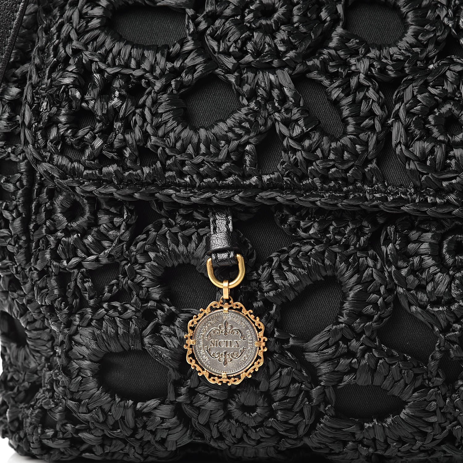Dolce & Gabbana Calfskin Straw Crocheted Large Embroidered Laser Cut Miss Sicily Satchel Black 8 of 12
