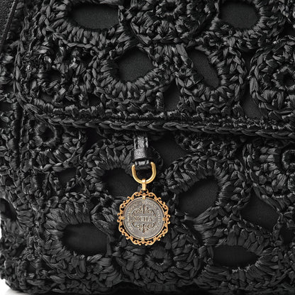 Dolce & Gabbana Calfskin Straw Crocheted Large Embroidered Laser Cut Miss Sicily Satchel Black 8 of 12