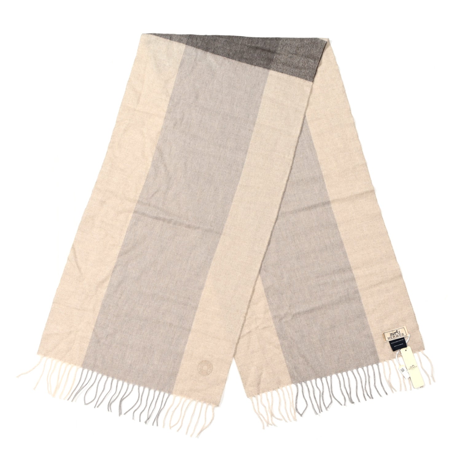Hermes Cashmere H Summerblock Muffler Beige Chine Brun 2 of 4