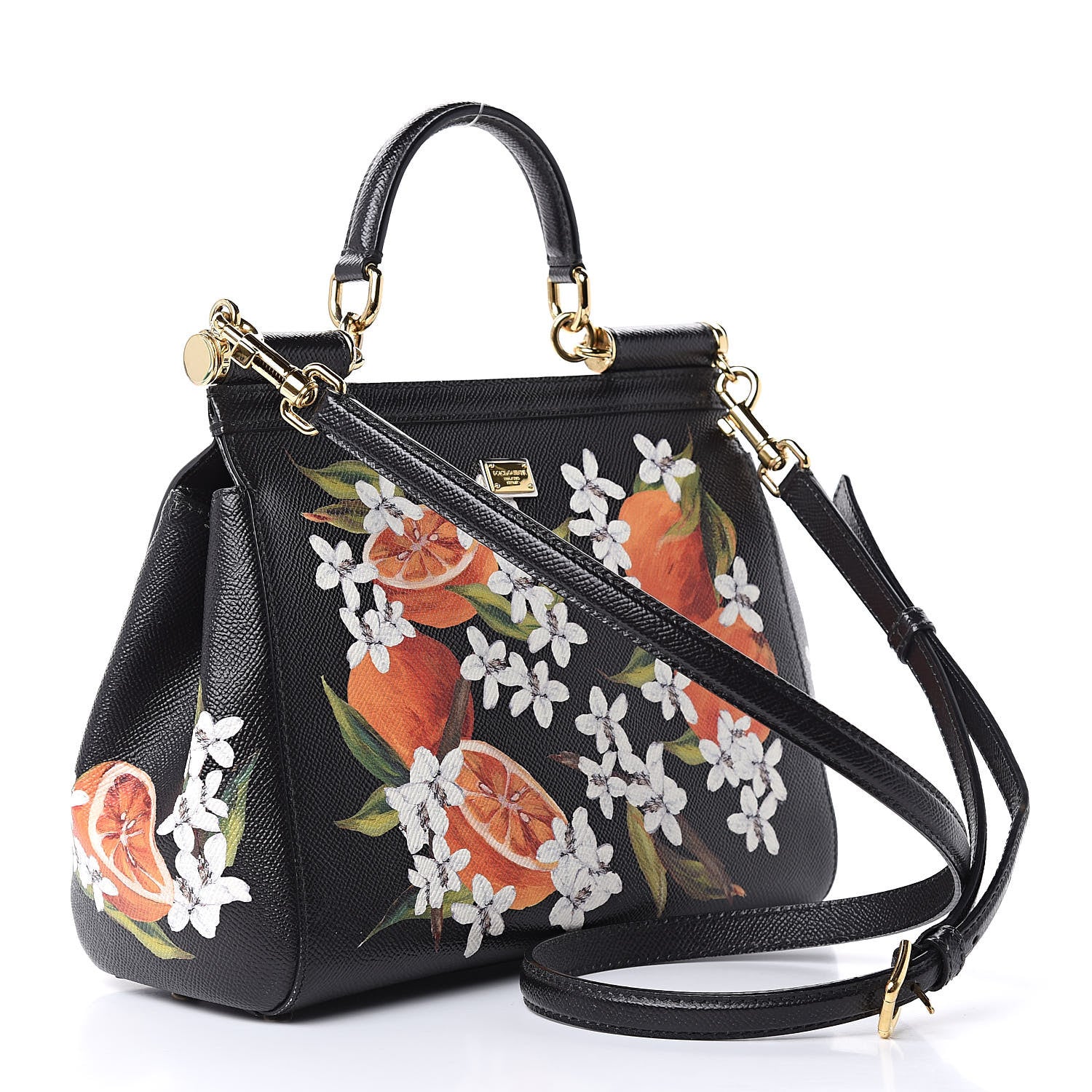 Dolce & Gabbana Dauphine Orange Print Medium Miss Sicily Satchel Black 3 of 13