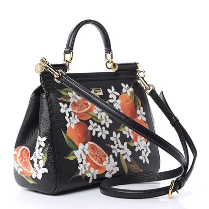Dolce & Gabbana Dauphine Orange Print Medium Miss Sicily Satchel Black 3 of 13