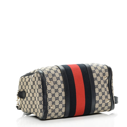 Gucci Monogram Selleria Calfskin Vintage Web Medium Boston Beige Blue 4 of 9