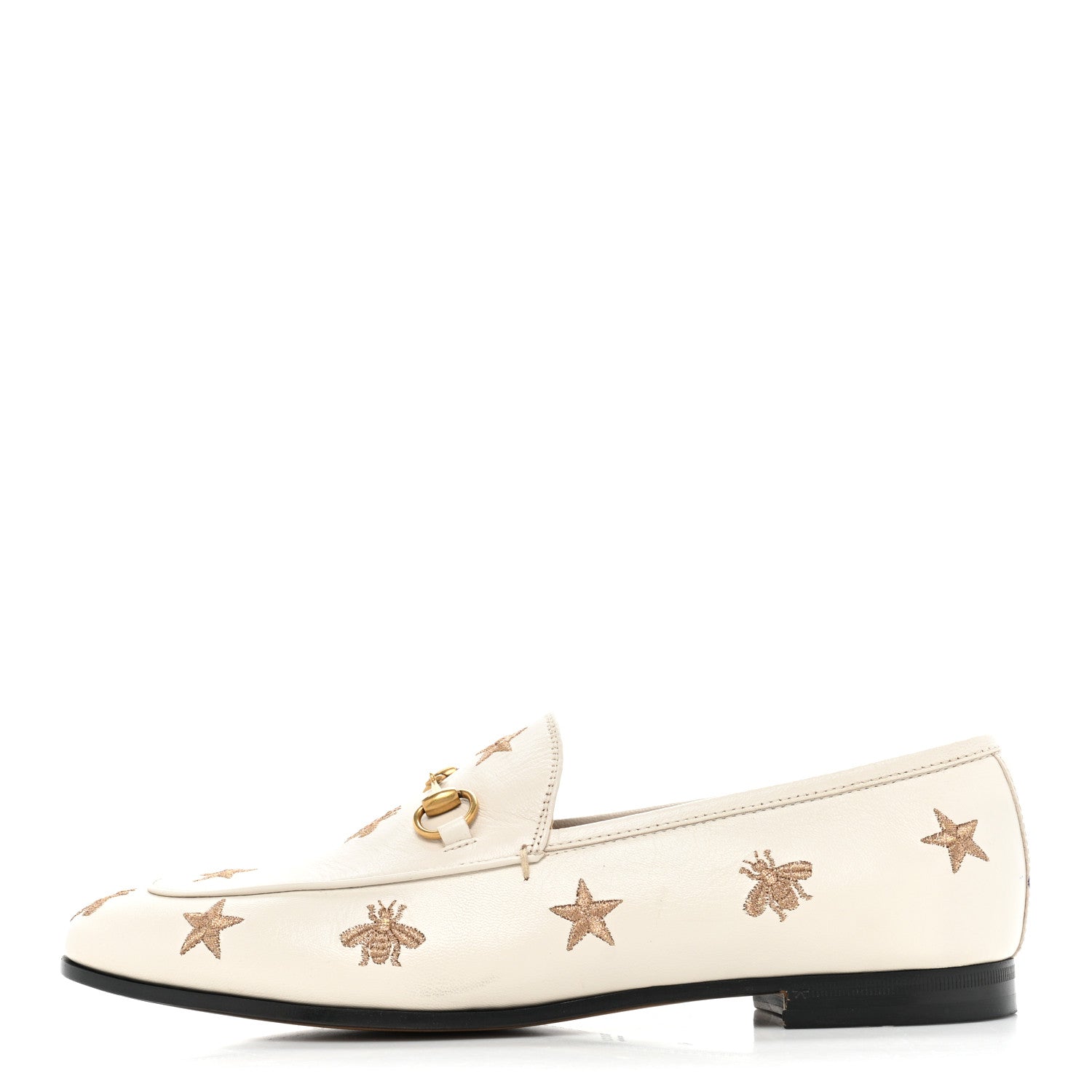 Gucci Goatskin Bee Star Embroidered Womens Jordaan Loafers 40 Mystic White 1 of 12