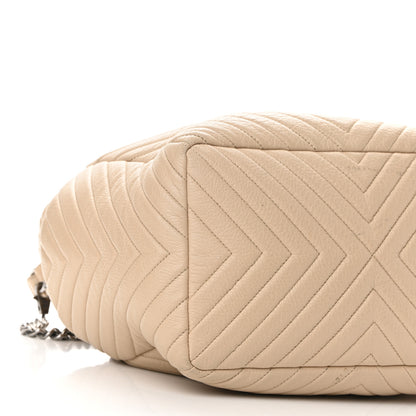 Chanel Deerskin Chevron Large CC Chain Bucket Drawstring Bag Beige 9 of 12