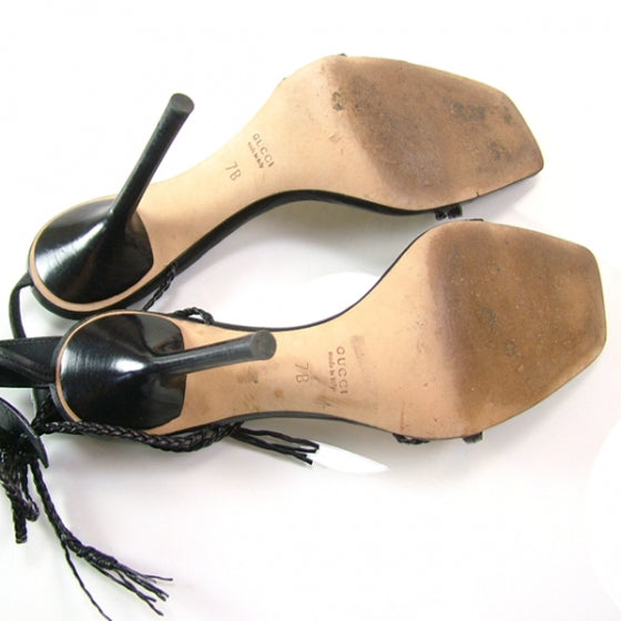 Leather Lace Up Heels 7 Black