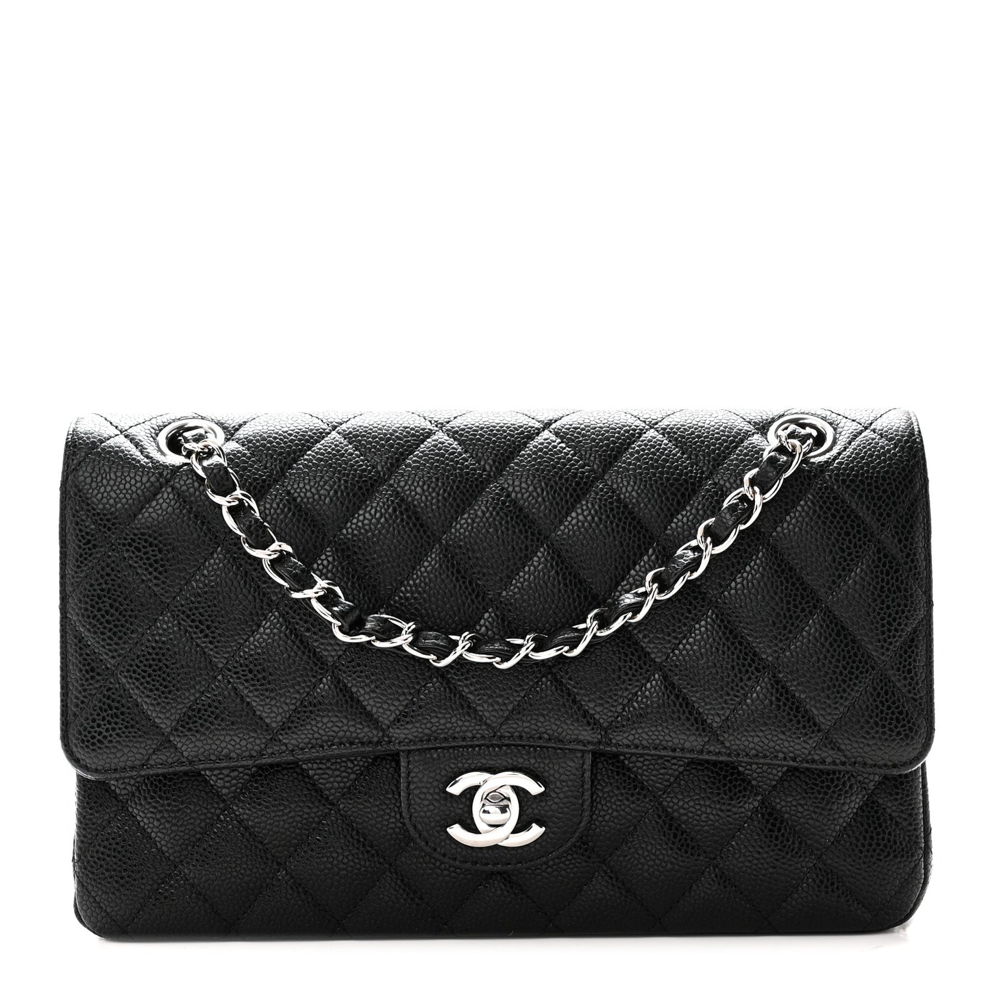 Caviar Quilted Medium Double Flap Black
