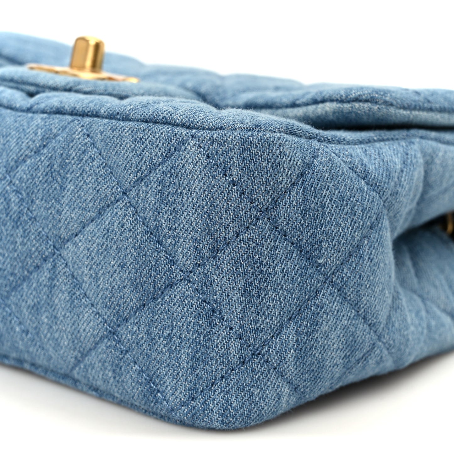 Denim Quilted Mini Pearl Crush Flap Blue