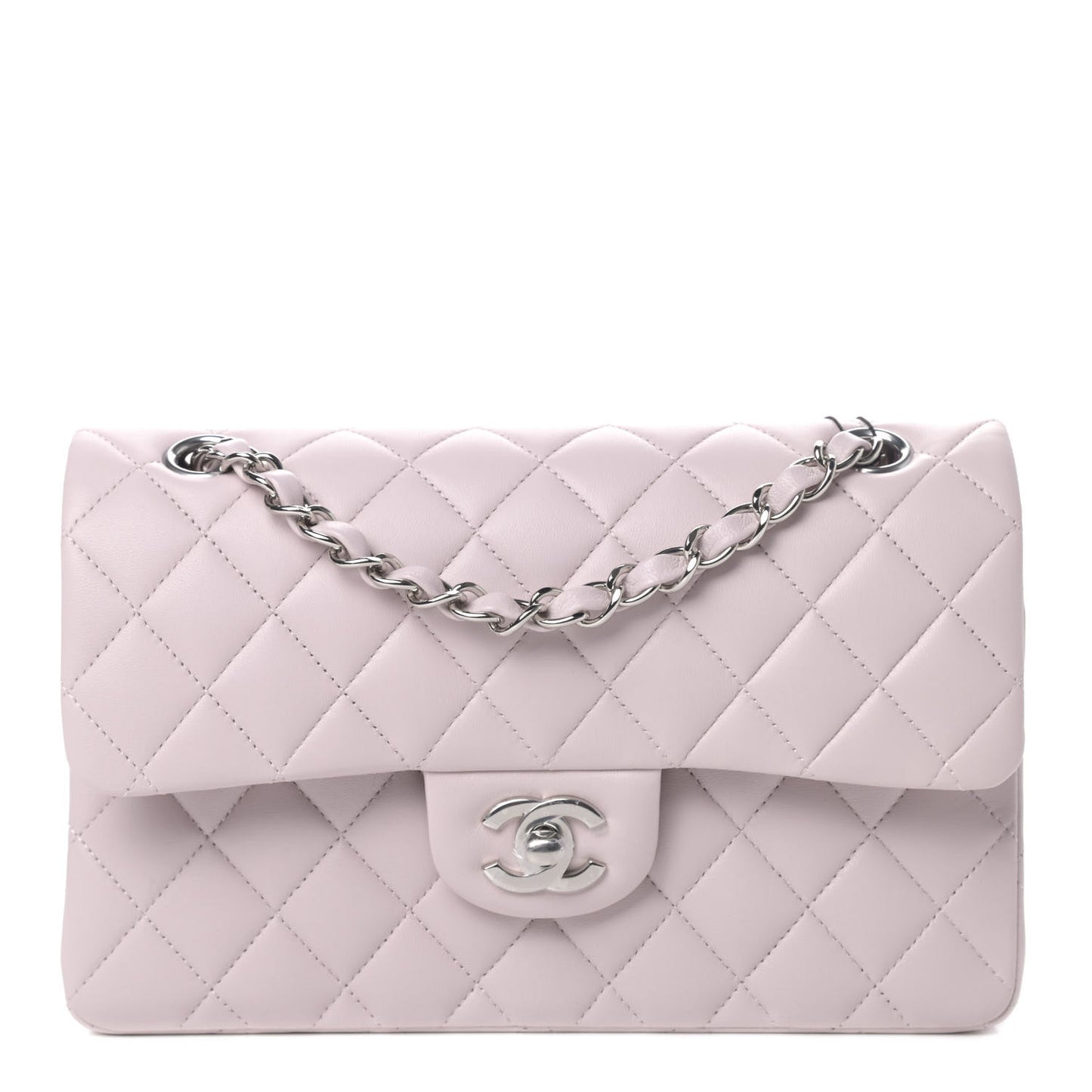 Lambskin Quilted Small Double Flap Light Purple