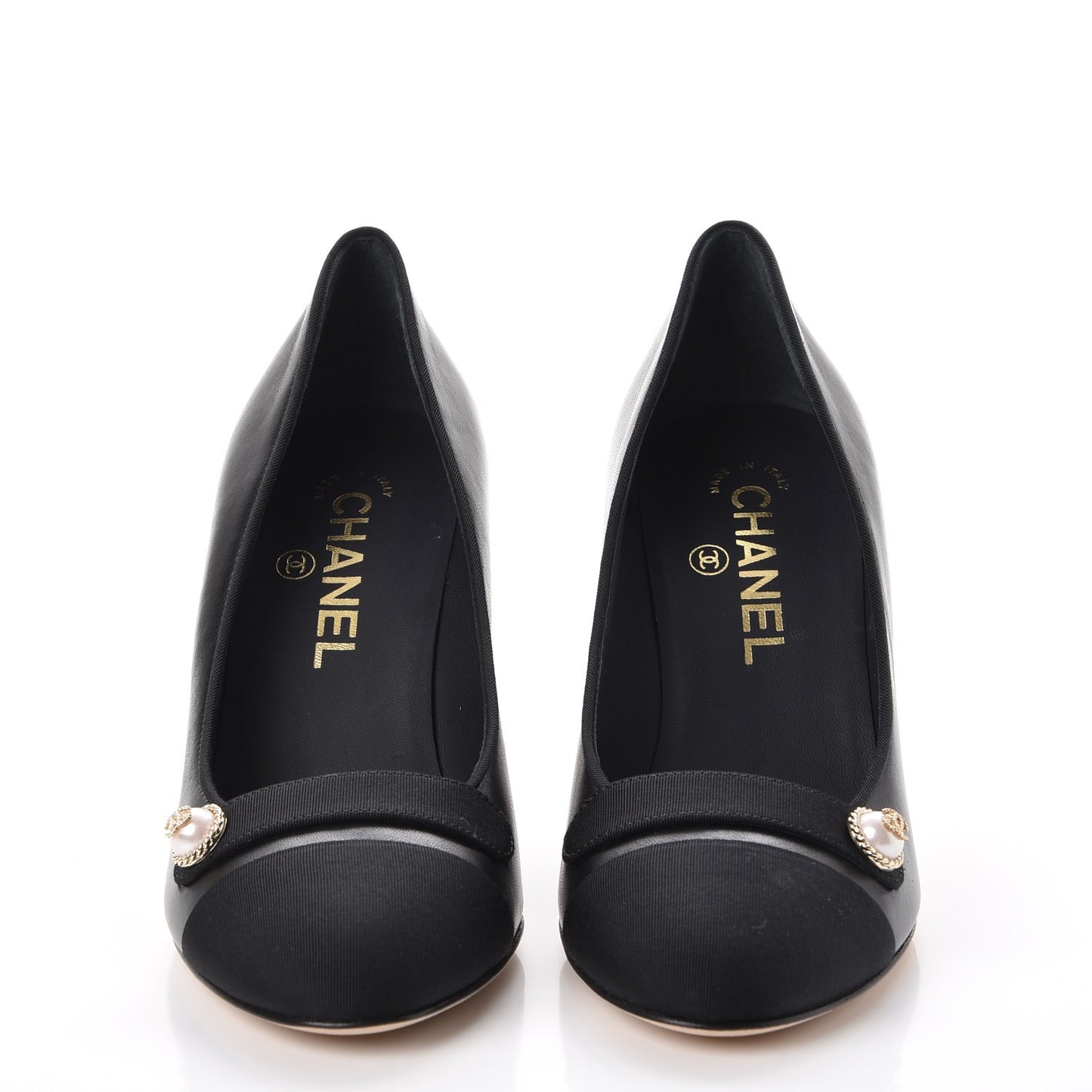Lambskin Grosgrain Cap Toe Pearl Pumps 36.5 Black
