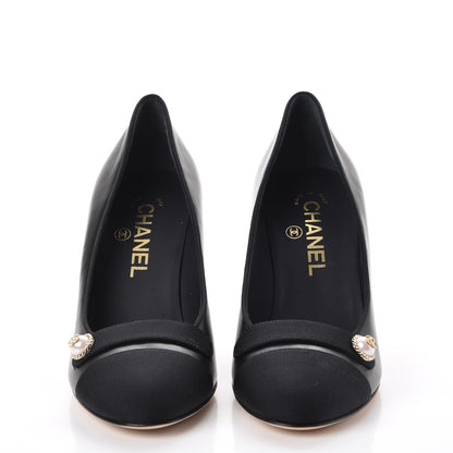 Chanel Lambskin Grosgrain Cap Toe Pearl Pumps 36.5 Black 2 of 9