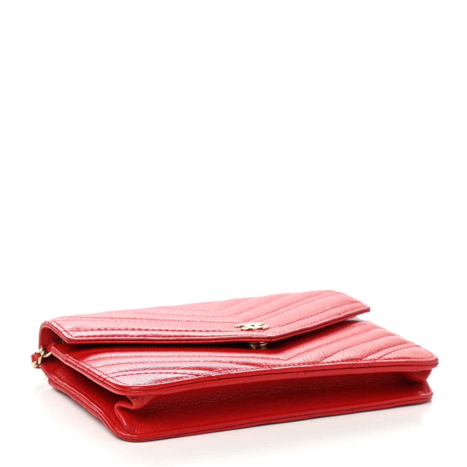 Chanel Goatskin Chevron Quilted Statement Wallet On Chain WOC Red 3 of 11