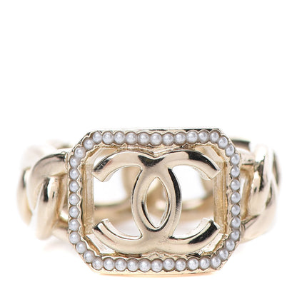 Chanel Pearl CC Ring 6.75 Gold 1 of 6
