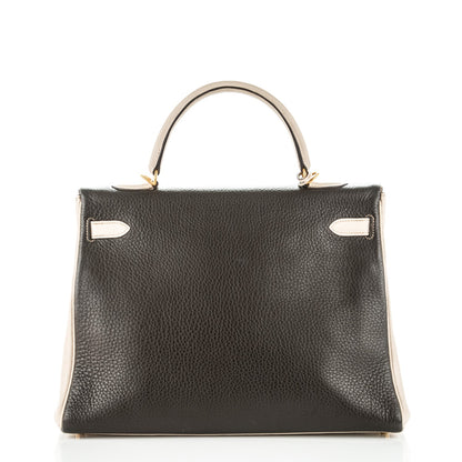 Hermes Taurillon Clemence Tri-Color Kelly Retourne 35 Tabac Camel Ebene Parchemin 9 of 26