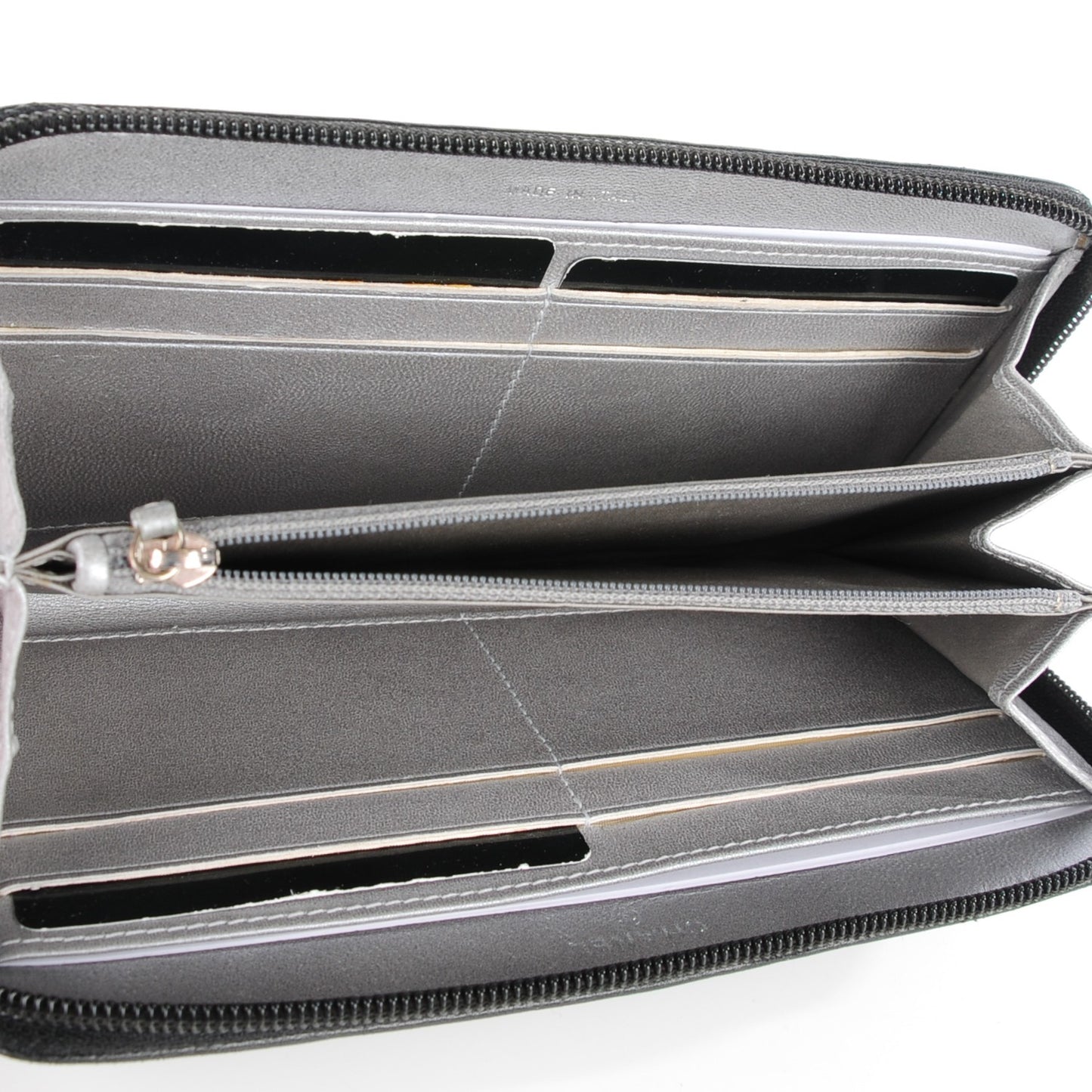 Lambskin Camellia Embossed Large Zip Around Gusset Wallet Black