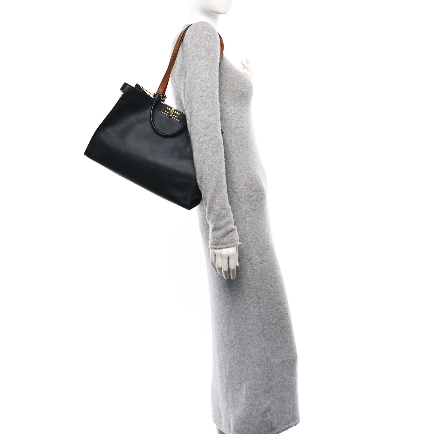 Vitello Seta Century Small Peekaboo X-Tote Black Brandy
