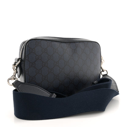 Gucci GG Supreme Monogram Textured Dollar Calfskin Web Ophidia Wristlet Shoulder Bag Blue Black Graphite Blue 2 of 13