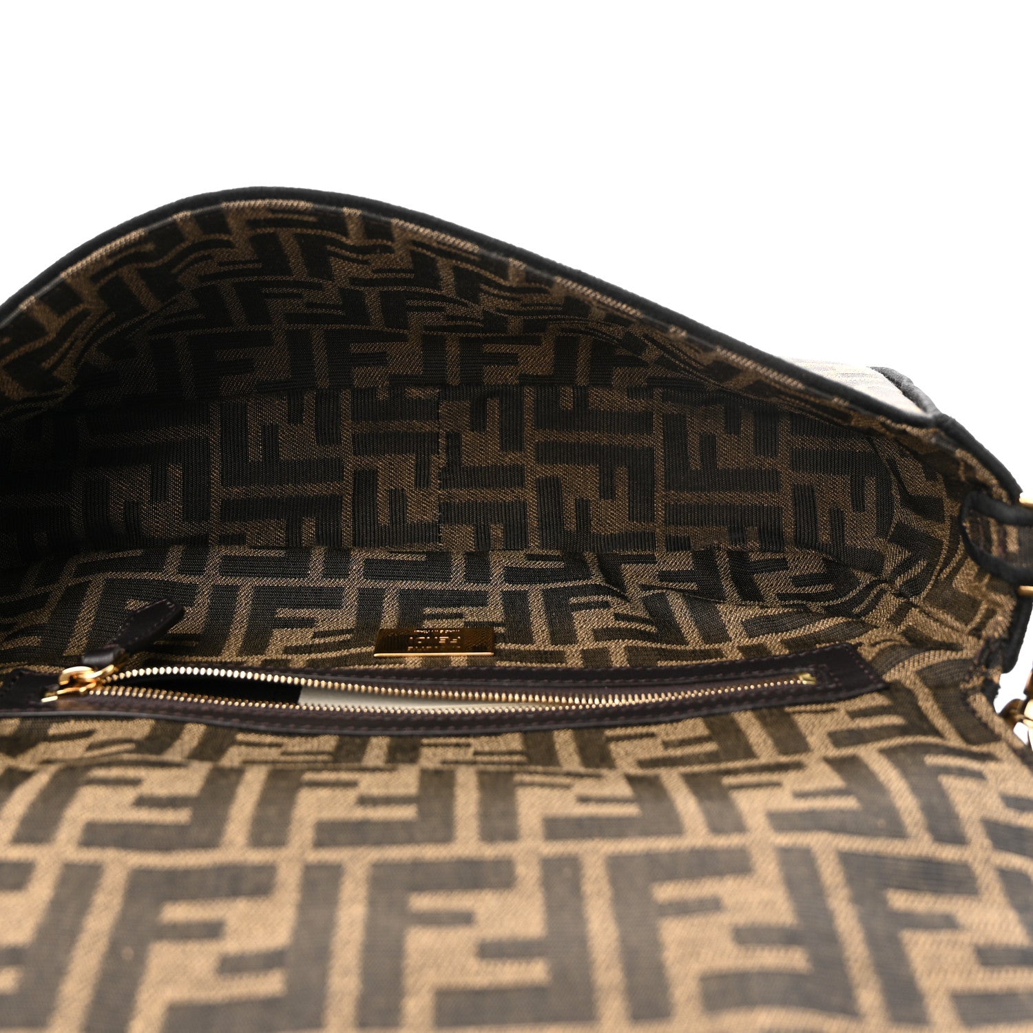 Fendi Fabric Jacquard FF 1974 Medium Baguette Tobacco Moro Black 5 of 9