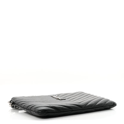 Saint Laurent Calfskin Matelasse Chevron Monogram A5 Wristlet Black 4 of 8