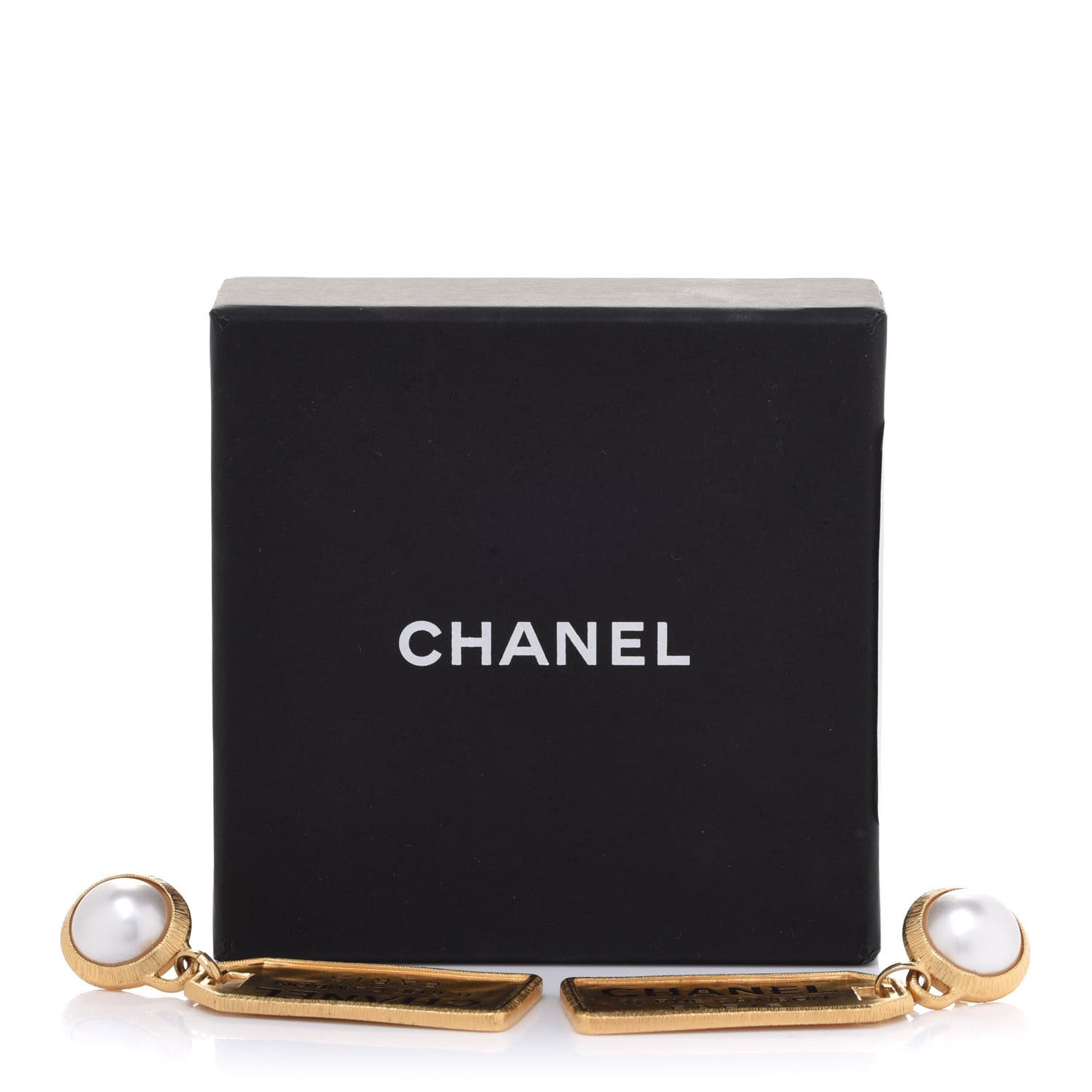 Pearl CC Tags Drop Earrings Gold