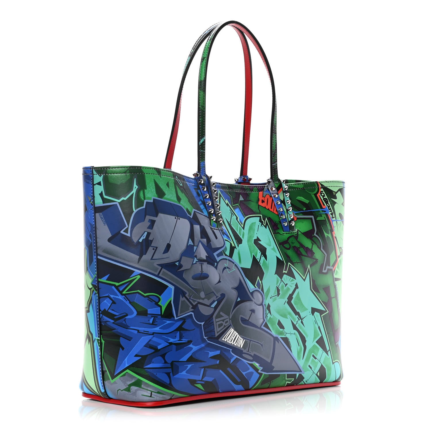 Christian Louboutin Calfskin Metro Graf Spikes East West Cabata Tote Green Multicolor 2 of 12