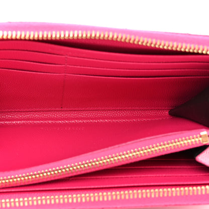 Saint Laurent Grain De Poudre Matelasse Chevron Monogram Zip Around Wallet Fuchsia 5 of 11