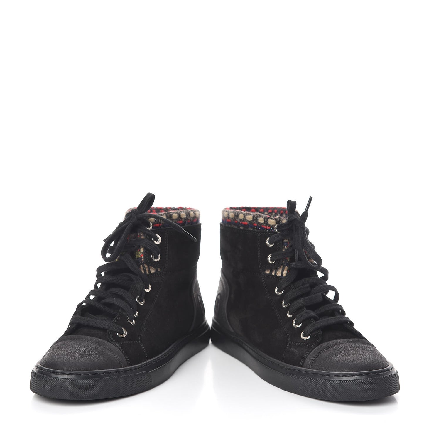 Suede Calfskin Tweed High Top Sneakers 36.5 Black