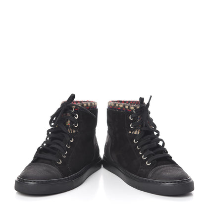 Chanel Suede Calfskin Tweed High Top Sneakers 36.5 Black 6 of 16