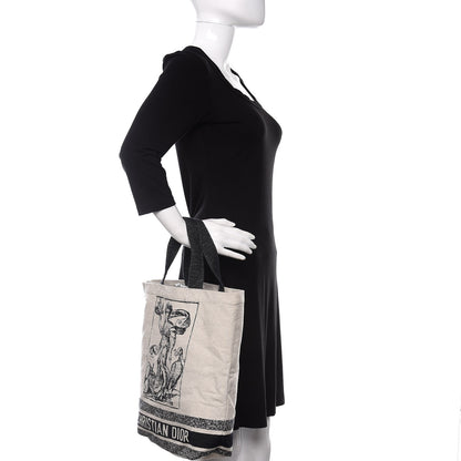 Christian Dior Canvas Print Cruise Tote Ivory Black 2 of 8