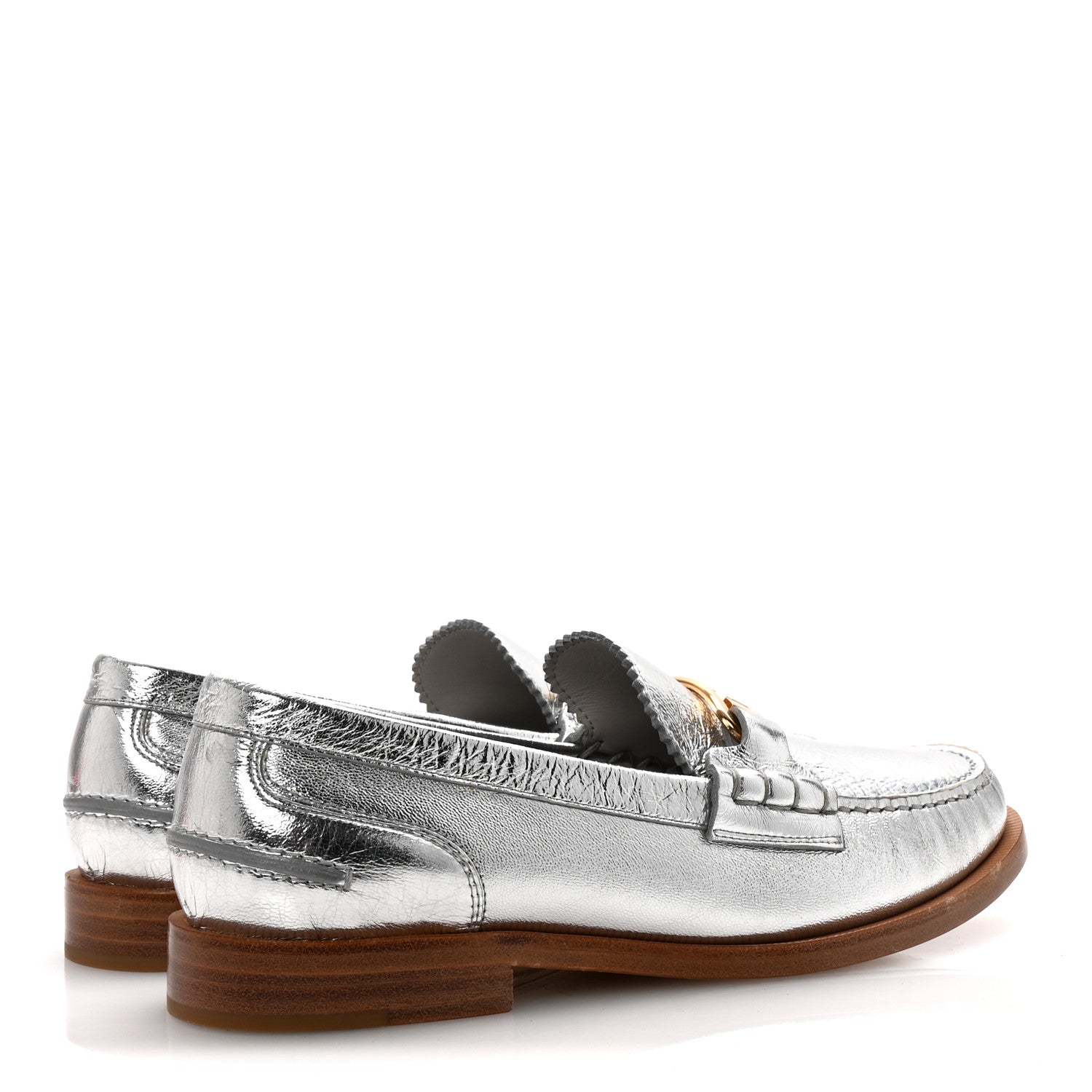 Fendi Metallic Vitello Womens O'Lock Loafers 39 Argento 5 of 8