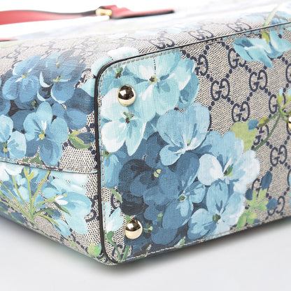 Gucci GG Supreme Monogram Blooms Medium Zippered Bucket Tote Beige Blue Navy Hibiscus Red 7 of 8