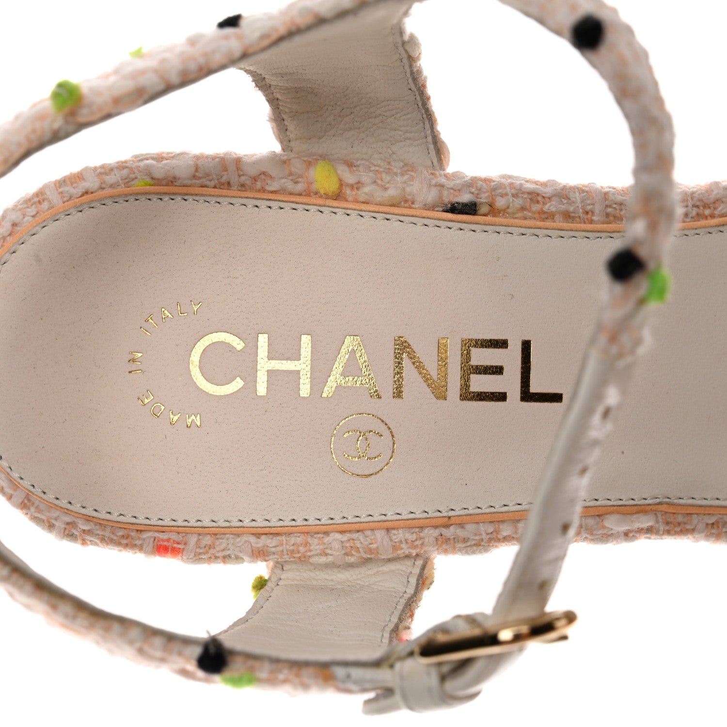 Chanel Tweed Cork Wedge Sandals 40 White Multicolor 7 of 12