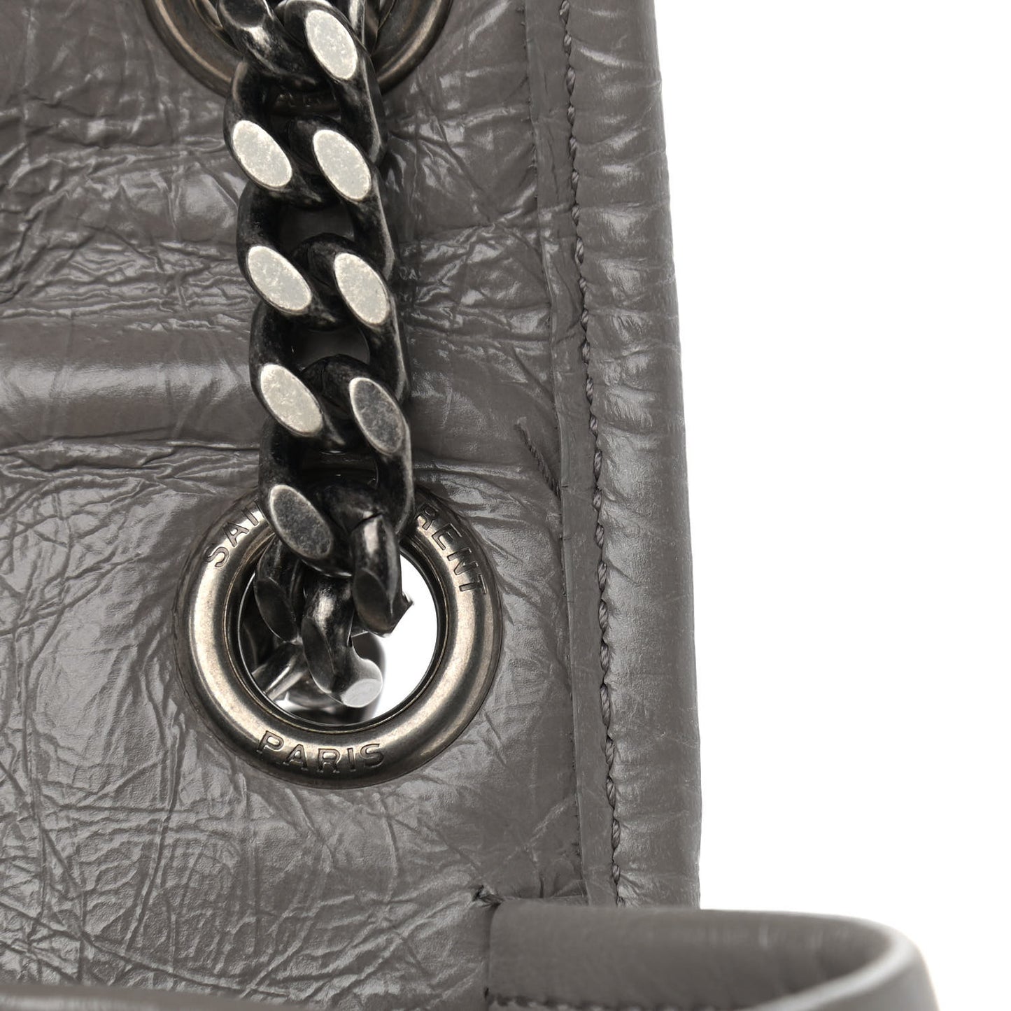 Crinkled Calfskin Matelasse Monogram Large Niki Chain Satchel Fog