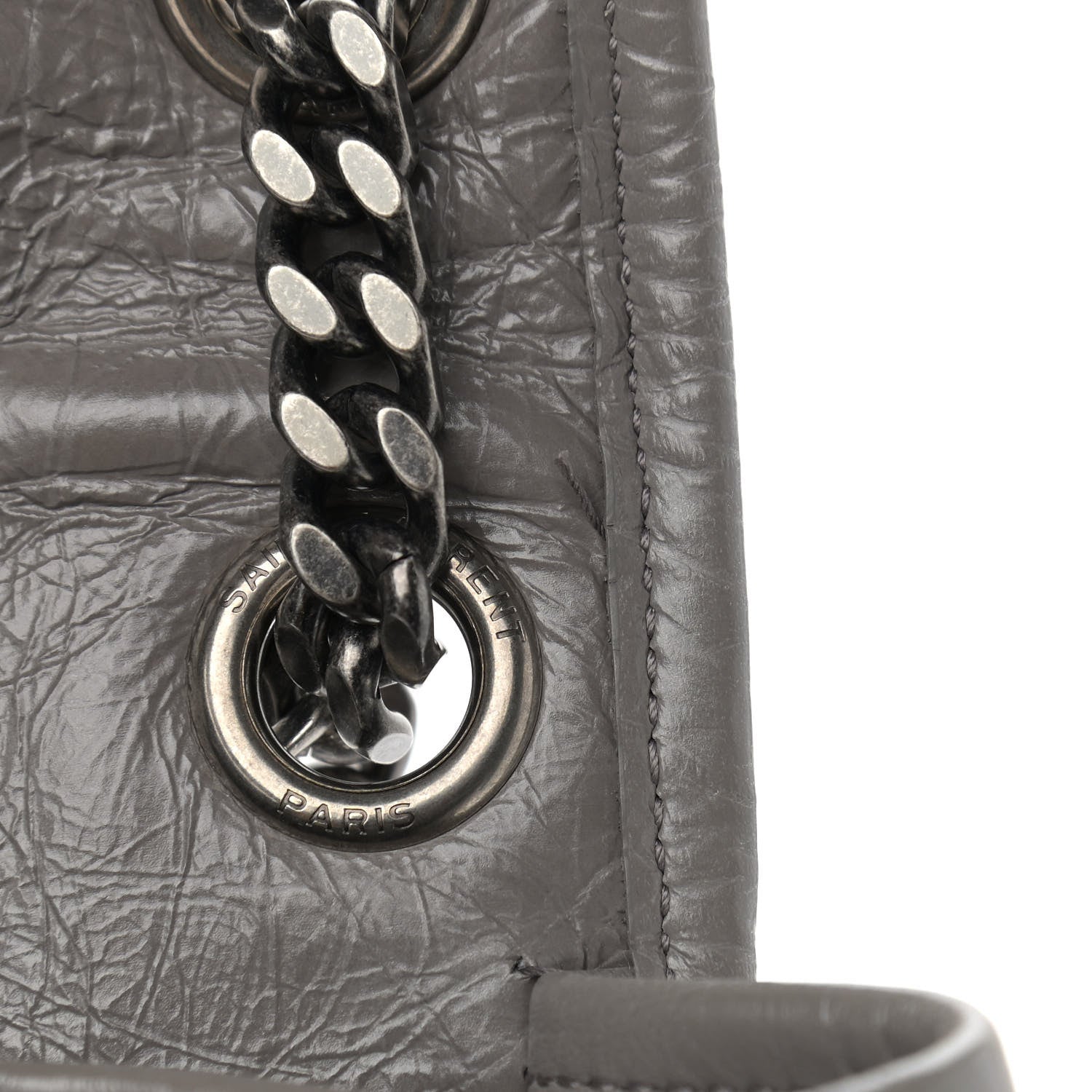Saint Laurent Crinkled Calfskin Matelasse Monogram Large Niki Chain Satchel Fog 10 of 14