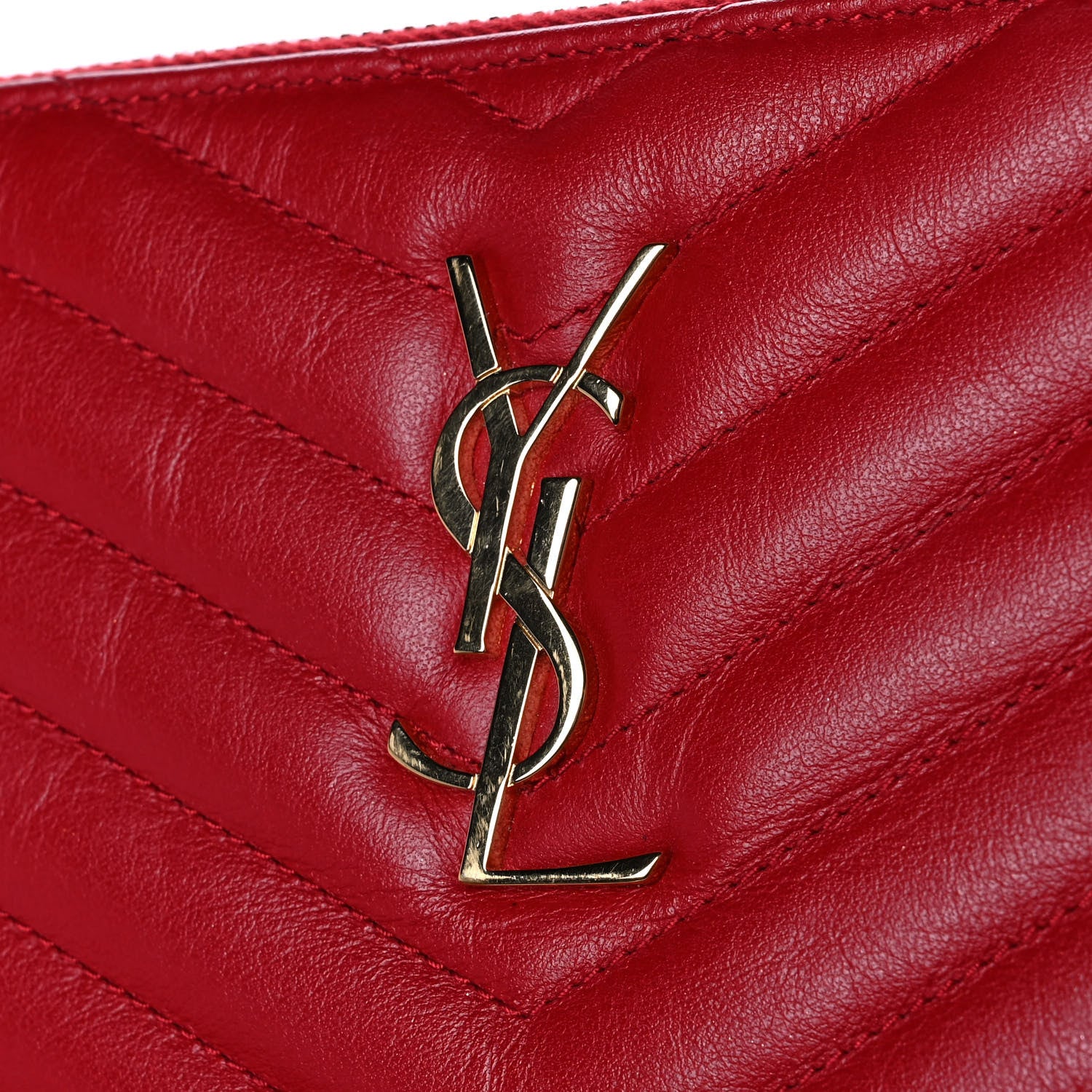 Saint Laurent Calfskin Matelasse Chevron Monogram Pouch Red 11 of 13