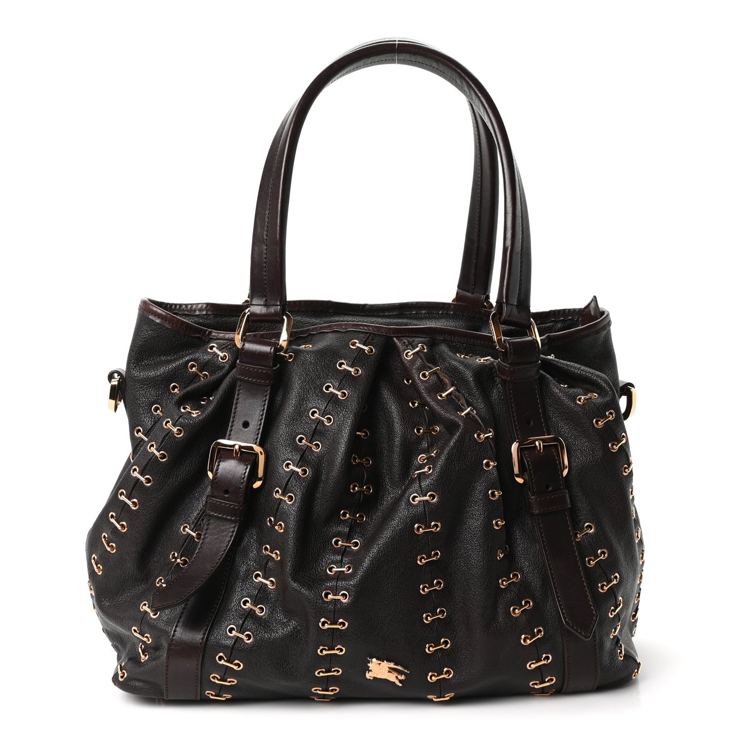 Burberry Calfskin Metal Stitch Lowry Chocolate Brown 1 of 11