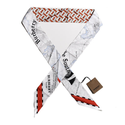 Burberry Silk TB Monogram Print Explorer Ribbon Scarf Vermillion 1 of 4