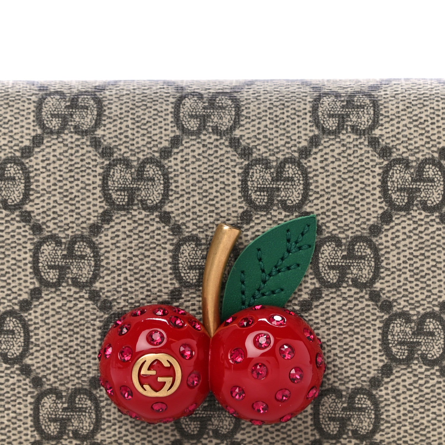 Gucci GG Supreme Monogram Cherry Embellished Card Case Wallet Hibiscus Red 7 of 11