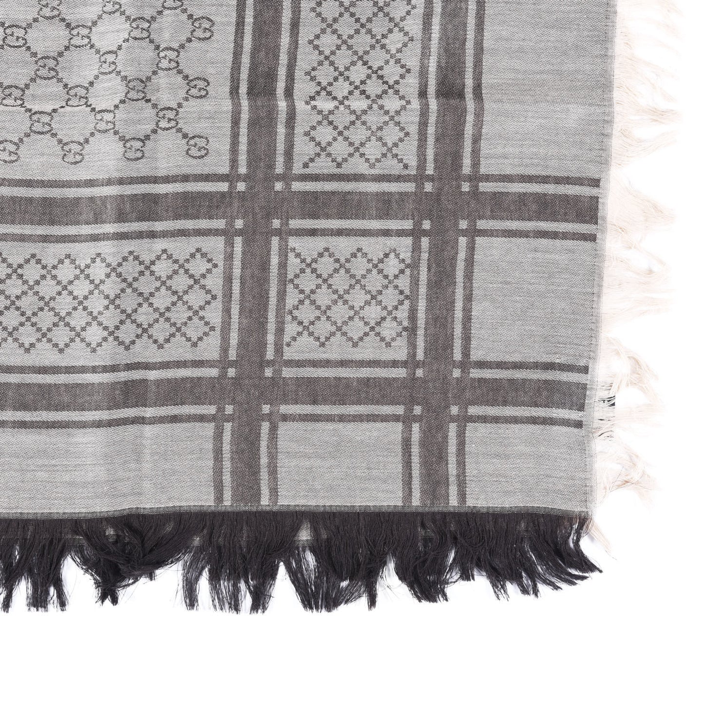 Wool Silk GG Monogram Diamante Plaid Surviee Shawl Beige Dark Brown