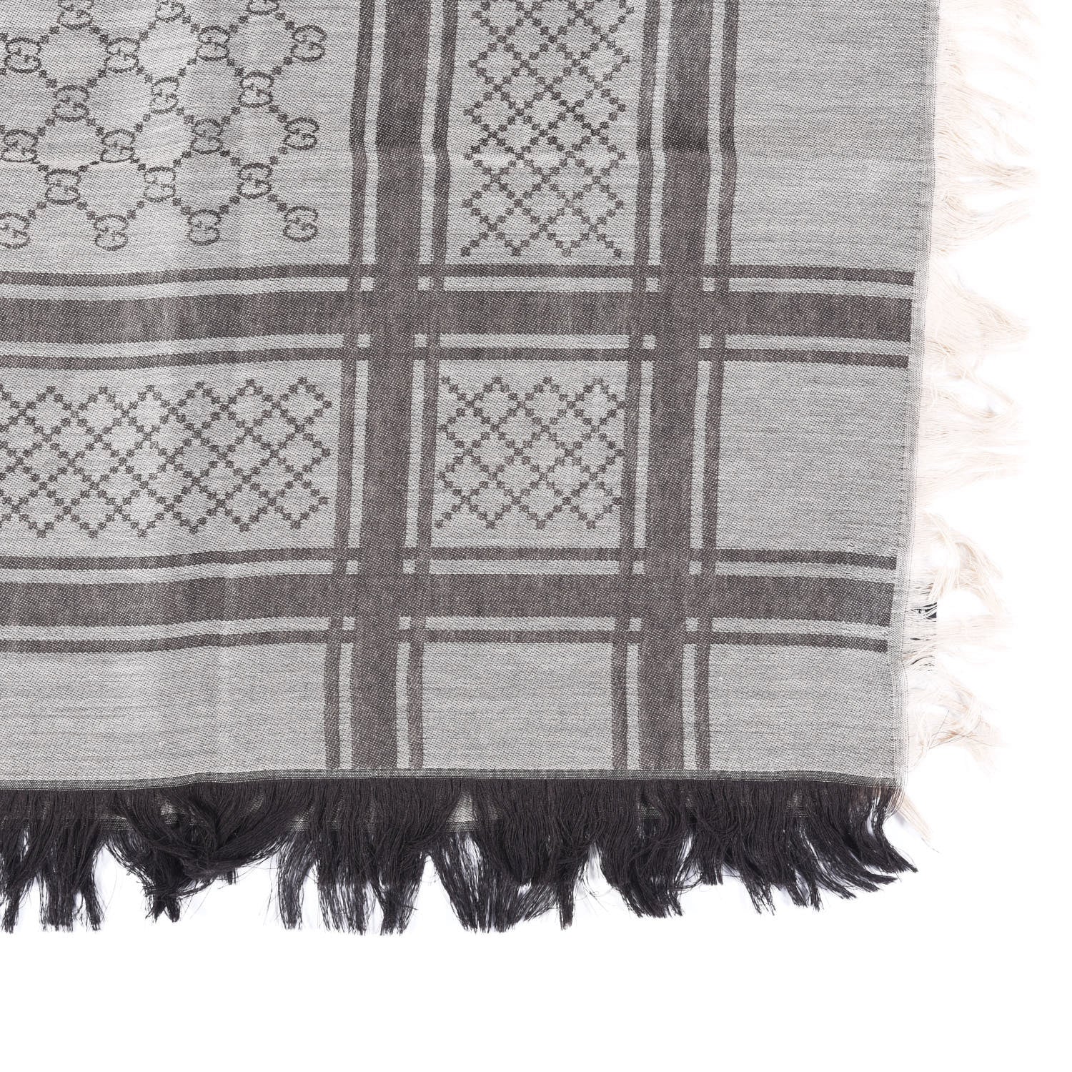 Gucci Wool Silk GG Monogram Diamante Plaid Surviee Shawl Beige Dark Brown 3 of 4