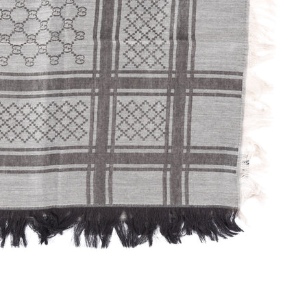 Gucci Wool Silk GG Monogram Diamante Plaid Surviee Shawl Beige Dark Brown 3 of 4