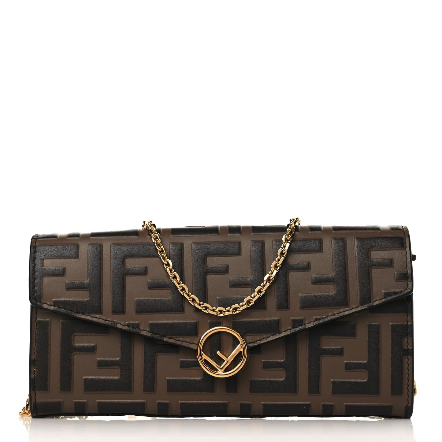 Vitello Soft F is Fendi Bi-Color FF 1974 Embossed Continental Envelope Wallet On Chain Maya Black