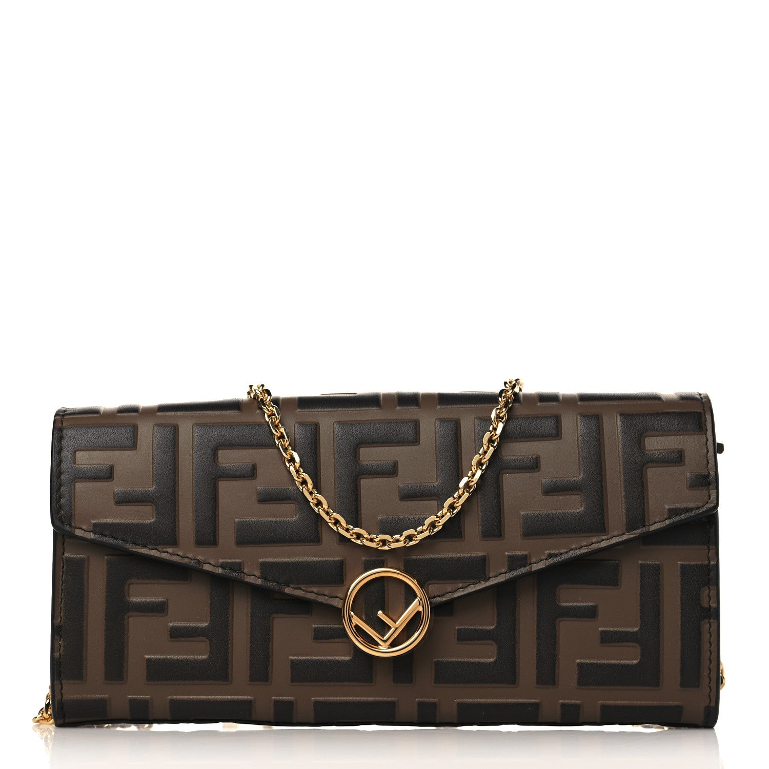 Fendi Vitello Soft F is Fendi Bi-Color FF 1974 Embossed Continental Envelope Wallet On Chain Maya Black 1 of 9
